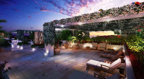 One of the four planned pergola-covered retreats. One of the four planned pergola-covered retreats.
